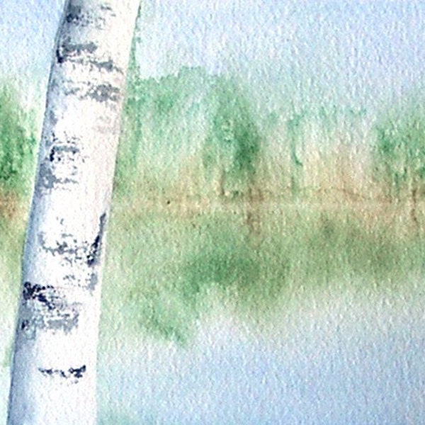 Birches on the Lake Original Watercolor Painting