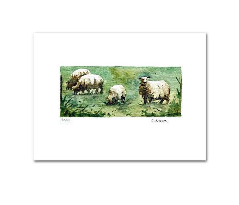 Sheep Original Watercolor Art Card For Sale imagem 1