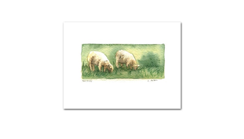 Two Sheep Original Watercolour Art Card For Sale, 3.5 x 5, Miniature Painting image 1