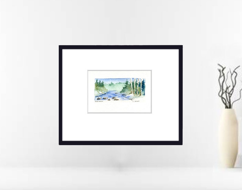 3.5 x 5 Winter Scene, Greeting Card, Miniature Painting, Original Watercolour, Hand Made Art Card image 3