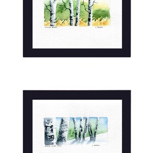 Two Original Hand Painted Landscape Art Cards Birch Trees image 3