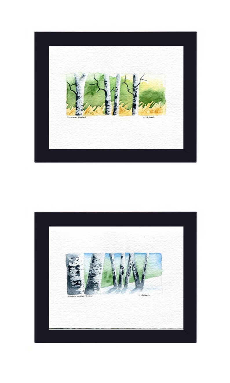 Two Original Hand Painted Landscape Art Cards Birch Trees image 3