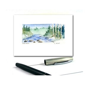 3.5 x 5 Winter Scene, Greeting Card, Miniature Painting, Original Watercolour, Hand Made Art Card image 2