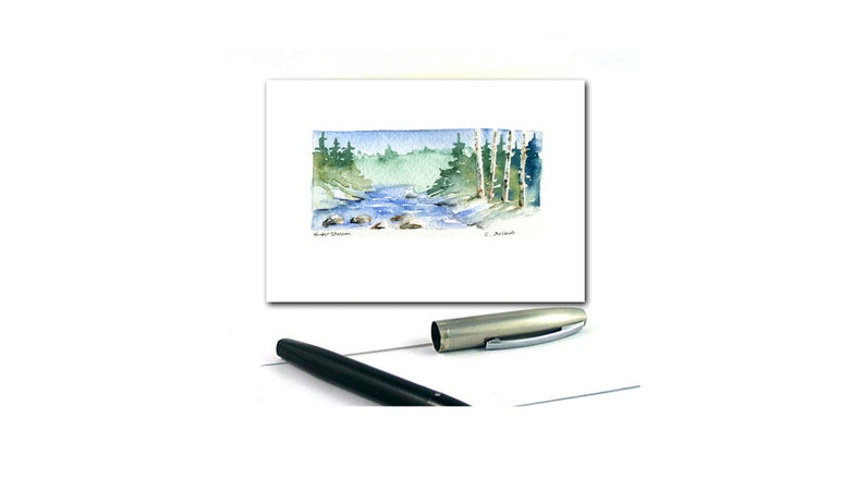 3.5 x 5 Winter Scene, Greeting Card, Miniature Painting, Original Watercolour, Hand Made Art Card image 2