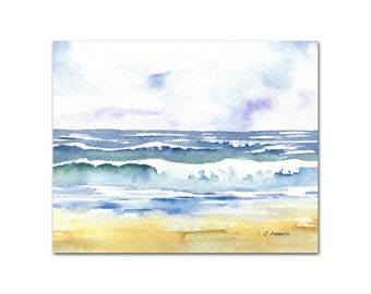 INSTANT DOWNLOAD 8x10 Beach Ocean Waves, Printable Art, Watercolor, Nature Art