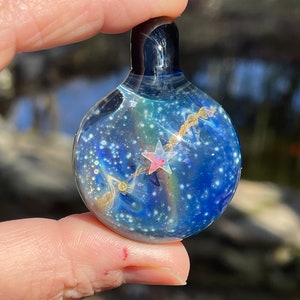 Glass Pendant, Glass Necklace, Pyrex, Galactic Happenings, Space Glass, with star gilson opal centerpiece