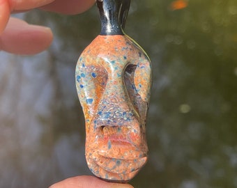 Easter Island, Moai Head, Pyrex Glass Necklace Pendant, handmade by me in Asheville NC. All of my pendants come with a necklace