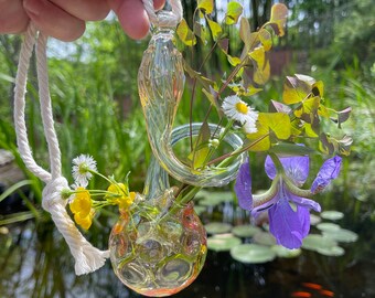 Pyrex Blown Glass Window or Wall Vase, made by me in Asheville, NC. It also works great for rooting plants