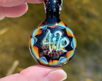 Pyrex Glass Necklace Pendant, 420, Made in Asheville NC. All of my pendants come with a necklace and in a drawstring gift bag.