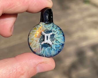 Gemini Symbol, Small Pyrex Glass Necklace Pendant