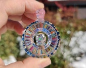 Optical Play Glass Pendant with gilson opal and pink loop