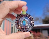 Optical Play Glass Pendant with gilson opal in pink and slyme green