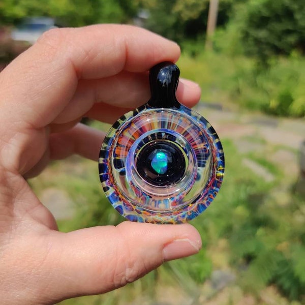 Optical Play Glass Pendant with gilson opal and black accents