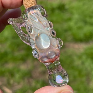 Handmade Pyrex Glass Bottle Necklace with gilson opal. Essential Oil Diffuser/Cremains bottle