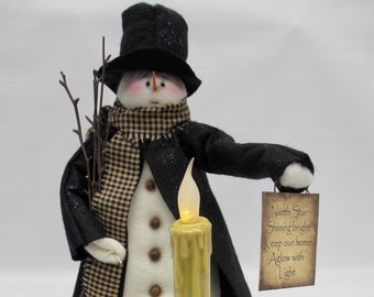 LIght the Way Snowman decor | Rustic snowman with Candle | Winter tabletop centerpiece | Entryway holiday arrangement | Primitive Snowman