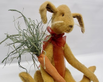 Primitive bunny with carrot | rabbit decoration | Rustic bunny decor | easter gift | plush bunny doll | Rabbit art doll | Farmhouse rabbit