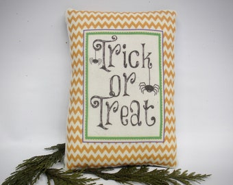 Trick or treat mini pillow | Halloween decoration | Tier tray accessory | Home decor | Party table accent | Farmhouse knob hanger | holiday