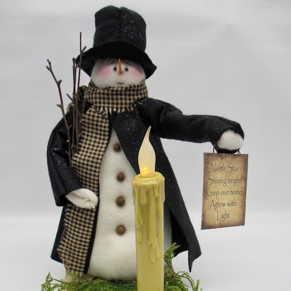LIght the Way Snowman decor | Rustic snowman with Candle | Winter tabletop centerpiece | Entryway holiday arrangement | Primitive Snowman