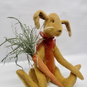 Primitive bunny with carrot | rabbit decoration | Rustic bunny decor | easter gift | plush bunny doll | Rabbit art doll | Farmhouse rabbit