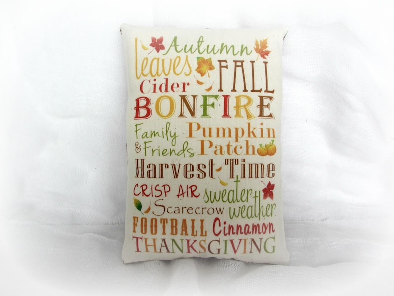 Fall Autumn mini pillow shelf sitter, decoration.  Fall subway art that features popular fall words.    4" x 6"