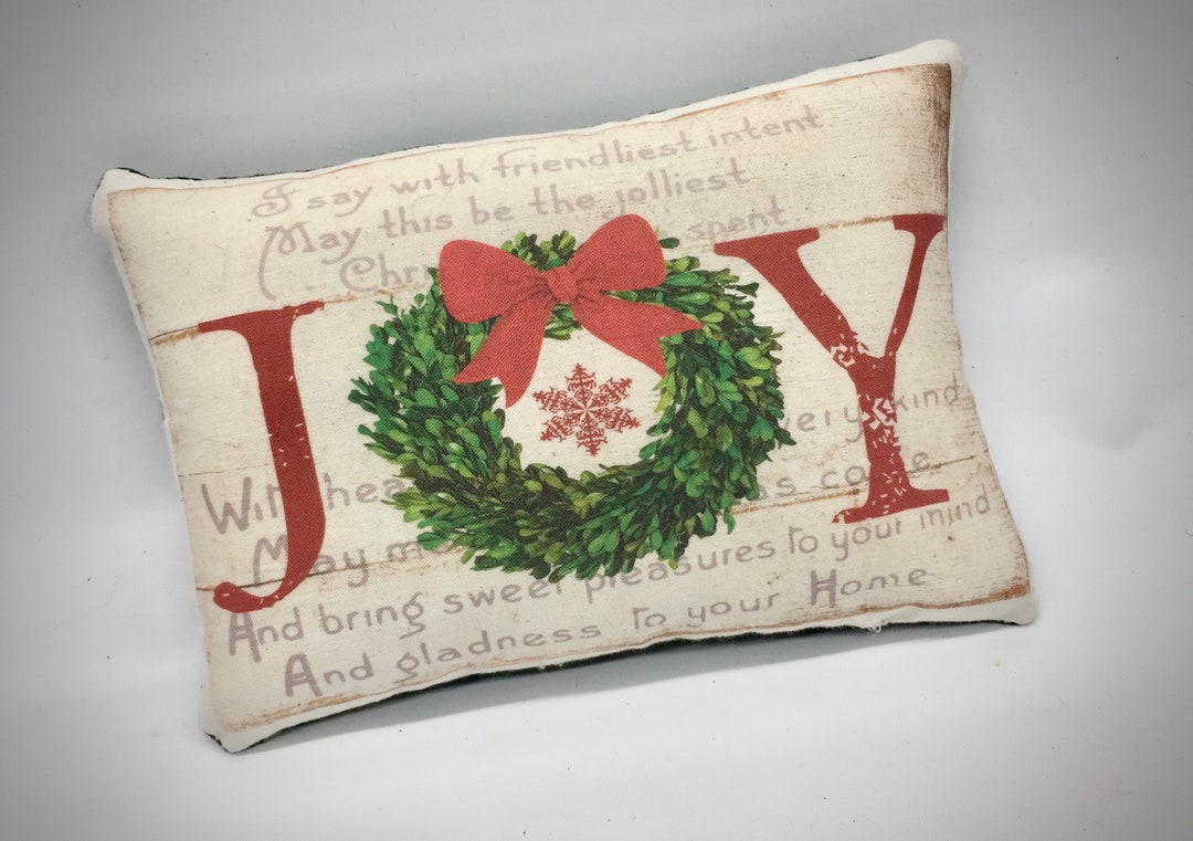 Joy Holiday Pillow Tuck Stocking Stuffer Christmas Primitive Decor Apartment Sized Country Xmas