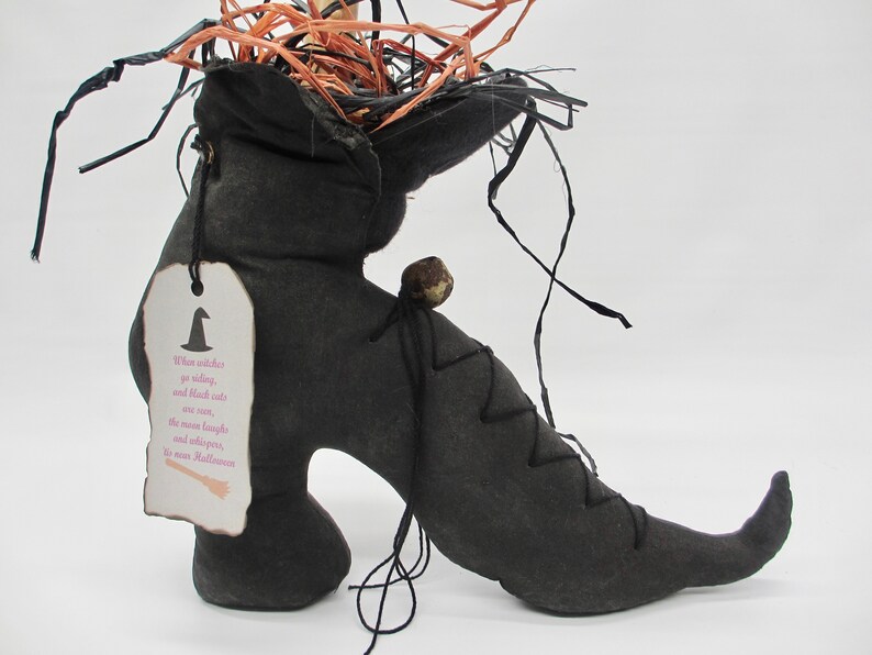 Lighted Primitive Halloween Witch Boot | Eerie Fall Decor | All Hallows Eve decoration | Free Standing Witch Shoe image 2