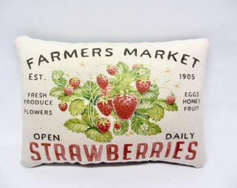 Farmers Market Strawberry Mini Pillow | Rustic Farmhouse Tiered Tray Accent