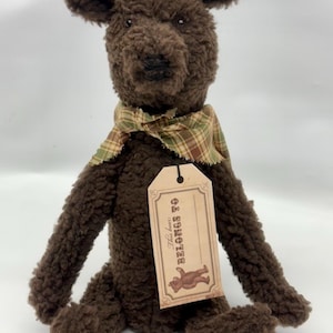 Plush brown teddy bear | weighted stuffed bear | handmade teddy bear | primitive bear | rustic bear decor | nursery themed teddy bear art