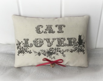 Cat Lover Primitive Pillow | Cat Pillow | Victorian Cat pillow