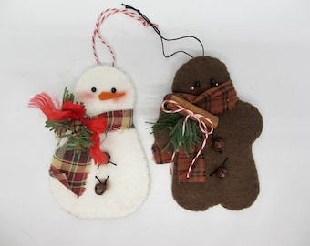 Gingerbread Snowman Christmas ornament | gift tag | snowman gingerbread party favor tag | Rustic Xmas decoration | holiday bow alternative