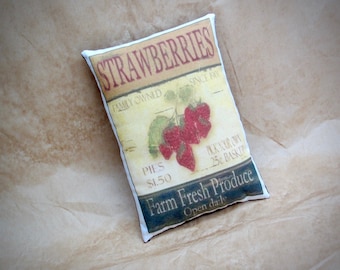 Mini Strawberry print pillow | Vintage strawberry advertisment