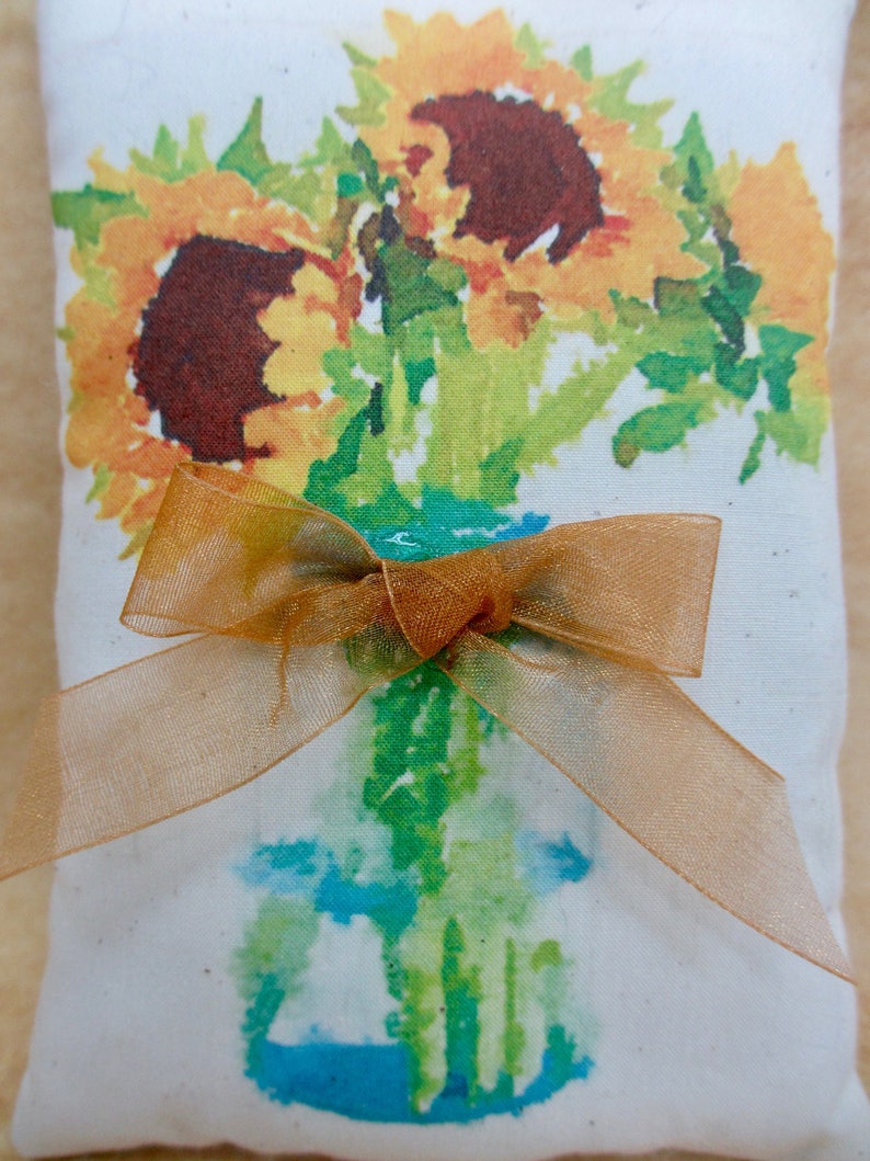 Sunflower Mini Pillow Yellow Sunflower Decor Watercolor Etsy