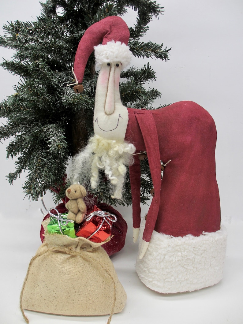 Primitive Handmade Santa Claus doll Folk art Santa Country Rustic holiday decor unique holiday home decoration Santa with his sack image 1