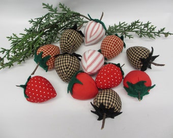 Strawberry decor | Primitive strawberry bowl fillers| Wreath embellishment | Tiered tray accessory | fabric strawberries | country farmhouse