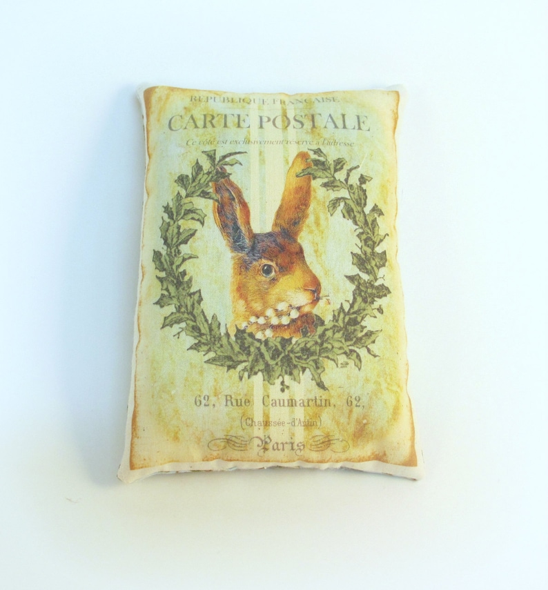 Easter mini pillow decor, rabbit head with wreath decoration