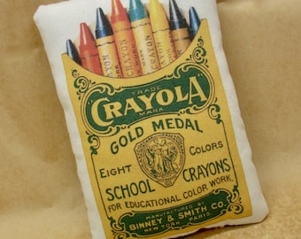 Crayon box pillow | Colored wax | teacher gift | Back to school | Vintage crayon box tuck | Vintage crayon box pillow | vintage art decor