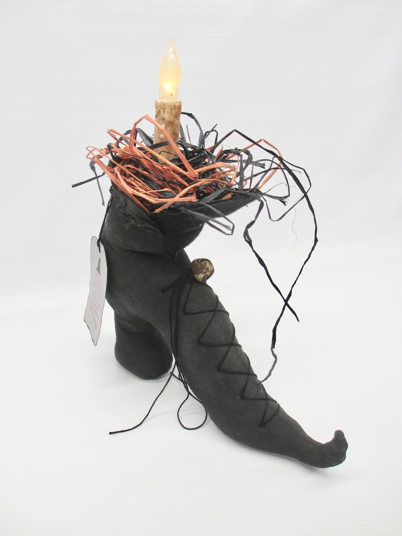 Lighted Halloween Witch Boot Primitive Witch Shoe Fall Etsy