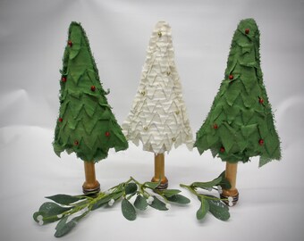 Handmade primitive farmhouse Christmas tree | Faux Xmas tree | holiday table decorations | white bauble decor