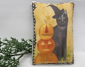 Halloween rustic mini pillow | Tier tray accent | Primitive pillow tuck | Fall pillow | Black cat decor | Halloween shelf sitter | Jacks