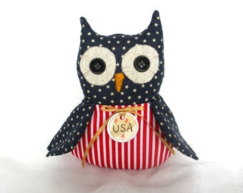 Prim Owl decor | Patriotic Hoot Owl | 4th of July decor | Red white blue Owl | USA decor | Americana Owl | Patriotic decor | Primitive decor