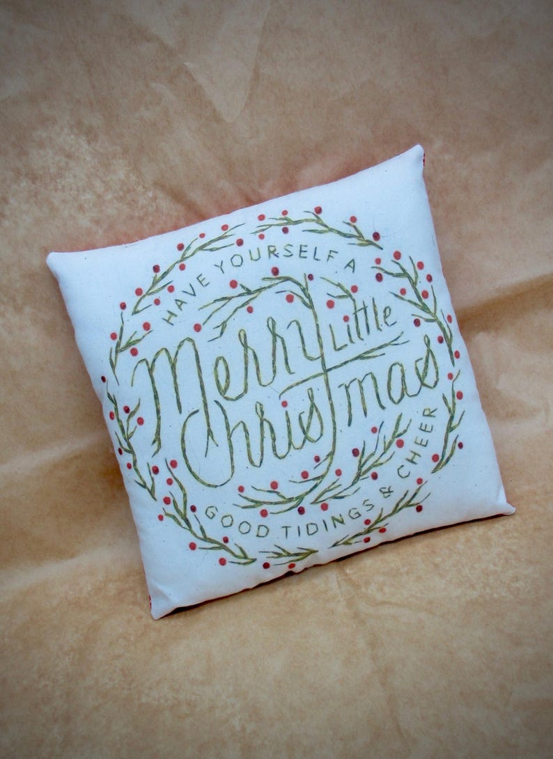 Christmas Pillow Christmas decoration Country Christmas decor Handmade Christmas Primitive Christmas PIllow Holiday Farmhouse 7 x 7 inches