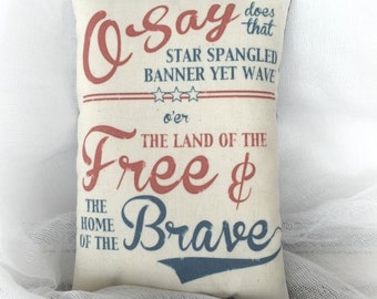 Star Spangled Banner pillow | Patriotic decor | Primitive Americana decoration | Red white blue decor | USA accent