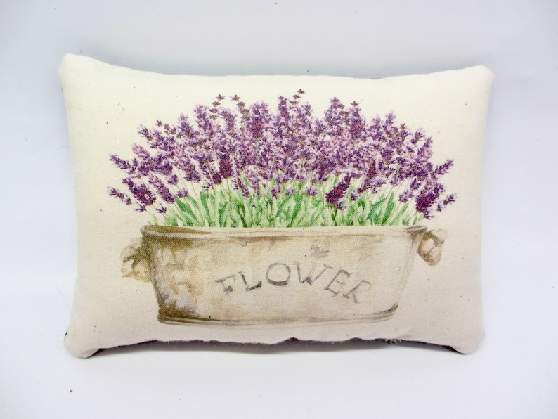 mini pillow 4" x 6"  made from muslin with various images of lavender flowers.  Your choice of image at checkout