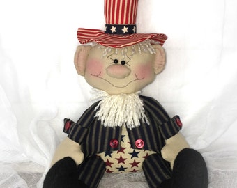 Uncle Sam Patriotic Doll decor | 4th of July decor | Red white blue decoration | Primitive Patriotic Americana doll | USA decor