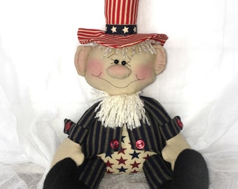 Uncle Sam Doll  | Patriotic decor | 4th of July decor | Red white blue decoration | Primitive Patriotic doll | Americana decor |  USA decor