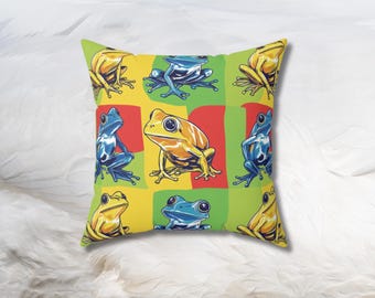 Frog Square Pillow, Colorful Cushion