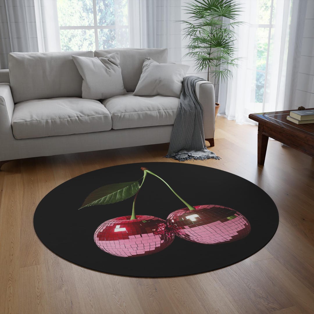 Disco Cherry Round Rug, Black Red Circular Carpet - Etsy Israel
