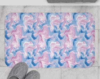 Pink and Blue Bath Mat, Non-Slip Shower Rug