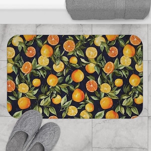 Watercolor Citrus Fruits Bath Mat, Fruit Bathroom Rug, Bath Home Decor, Soft Non-Slip Shower Mat, Patterned Bath Rug