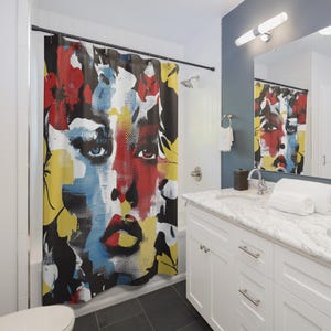Retro Shower Curtain, Modern Bathroom Decor, Girl Curtain, Bath Curtain, Housewarming Gift